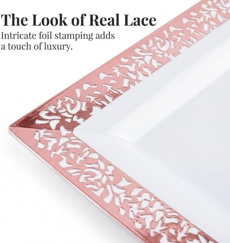 Yumchikel-Plastic Serving Tray & Platter Set (4pk) White & Rose Gold