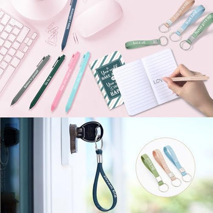 64 Pcs Inspirational Gift Bulk Notebook Pen Bracelet Keychain, Morandi