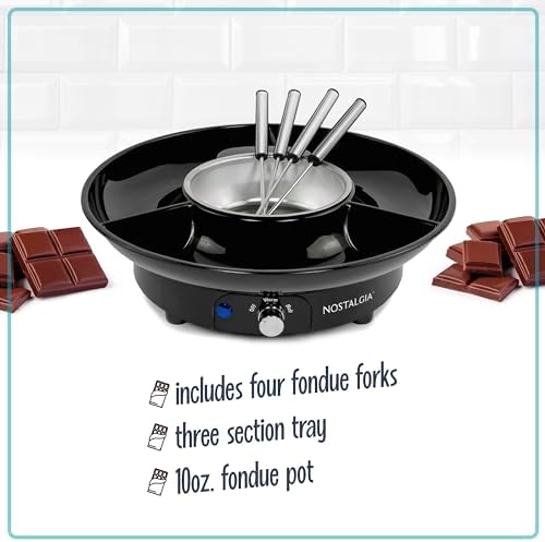 Nostalgia Electric Fondue Party Set – 10 oz Melting Pot, 4 Roasting