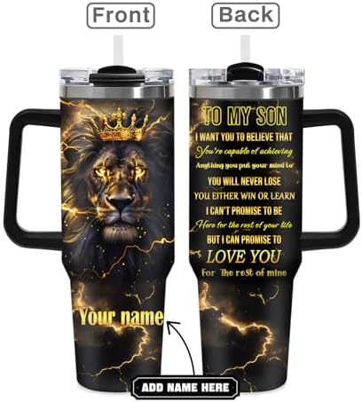 Jekeno To My Son Lion King Tumbler with Handle and Straw 40oz |Custom