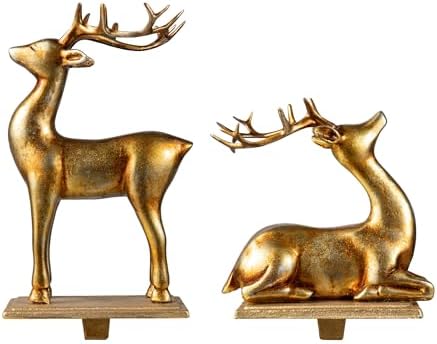 Glitzhome Christmas Stocking Holder, Set of 2 Gold Resin Standing &