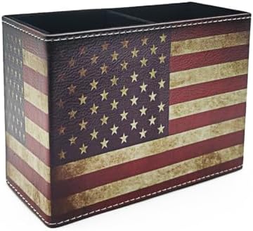 Pen Holder, Rectangle Vintage Pencil Holder with 2 Compartments, PU