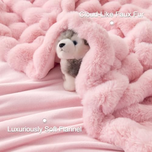 Comelady Soft Fluffy Faux Fur Throw Blanket 50"x60", Bubble Plush