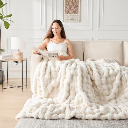 NORD ECO Luxury 1000GSM Faux Rabbit Fur Throw Blanket, Super Heavy