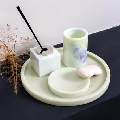Solid Green Marble Vanity Tray, Luxury Decorative Trays, Round Vanity