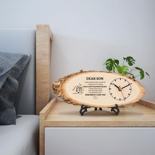 BeauGift Gifts for Son, Wooden Clock Son Birthday Gifts from Mom Dad