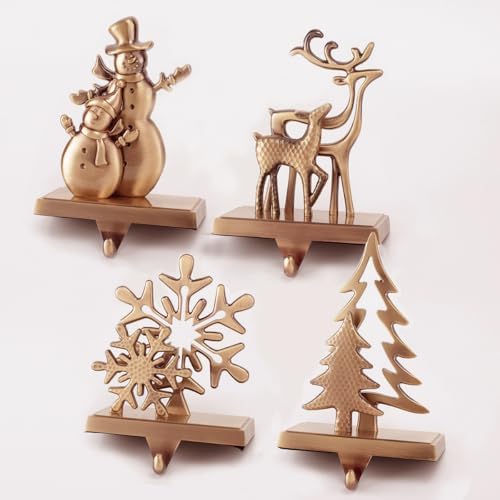 4pcs Christmas Stocking Holders for Mantel, Snowman Stocking Hangers