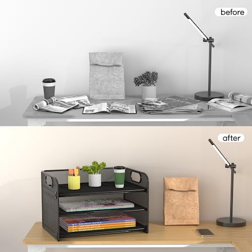 Samstar 3 Tier Letter Tray Paper Organizer with Handle, Mesh Desk