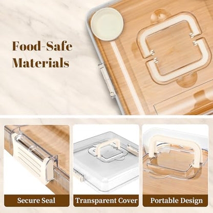 CAWIU Bamboo Charcuterie Board Set with Lid, Drawer and Fruit Tray