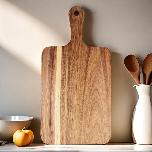 ZeQi Acacia Wood Cutting Board with Handle 13.7''X7'', Charcuterie