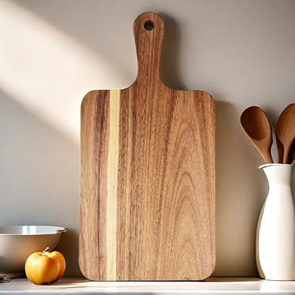 ZeQi Acacia Wood Cutting Board with Handle 13.7''X7'', Charcuterie