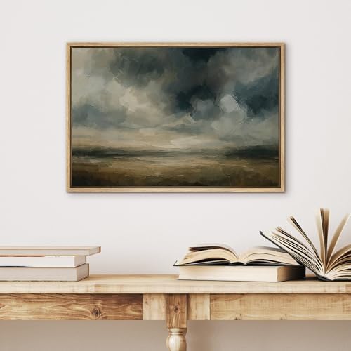 SIGNWIN Framed Canvas Print Wall Art Moody Sky Over Open Field