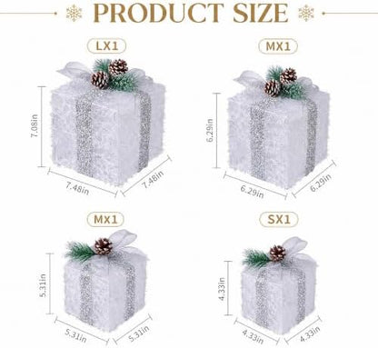 Set of 4 Christmas Lighted Gift Boxes, Battery Operated Xmas Decor