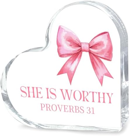 Encouragement Gifts for Women, Pink Bow Heart Acrylic Christian Desk