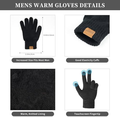 Winter Beanie Hats Long Neck Scarf for Men and Touchscreen Gloves 3PCS
