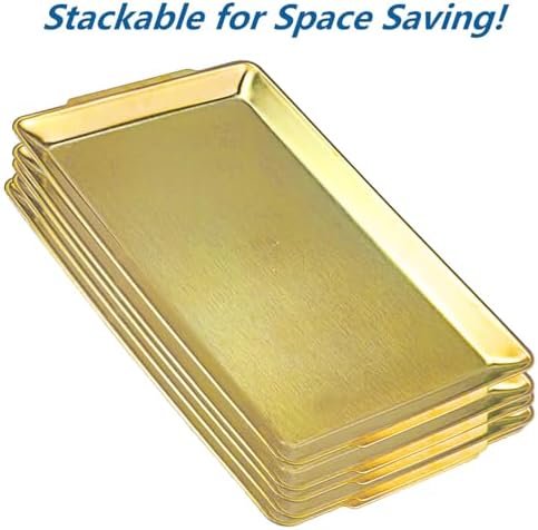 SANQIAHOME 15.8" x 9.5" Gold Serving Trays Set of 2, Stainless Steel