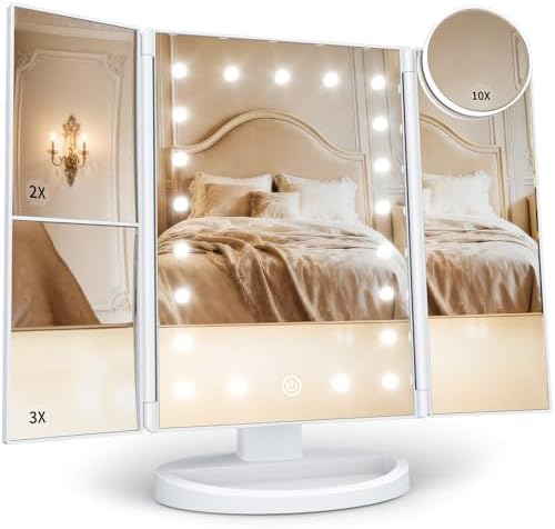 HUONUL 2X/3X/10X Magnifying Vanity Mirror with Light, Trifold Makeup