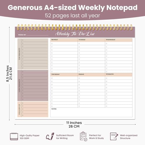 Weekly To Do List Notepad with 52 Undated Sheets(8.5"×11")- Undated