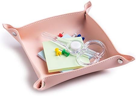Leather Jewelry Valet Tray for Women and Man (Pink-B)