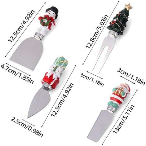 Linwnil 4-Piece Hand Christmas Resin Handles Cheese Knives, Xmas Charm