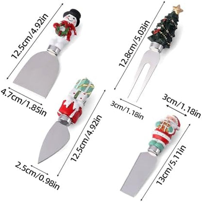 Linwnil 4-Piece Hand Christmas Resin Handles Cheese Knives, Xmas Charm