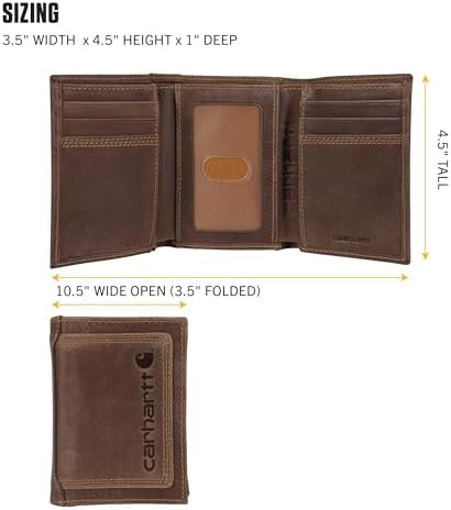 Carhartt Leather Triple-Stitched Trifold Wallet Brown