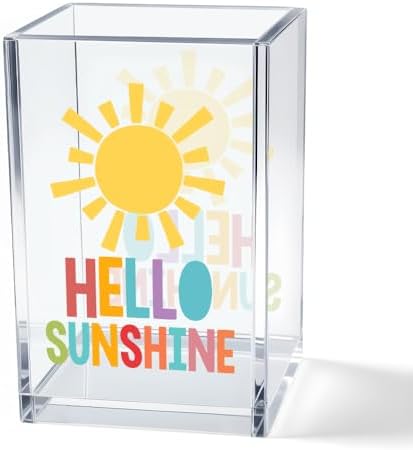 Hello Sunshine Acrylic Cosmetic Pencil Pen Holder Cup, Inspirational