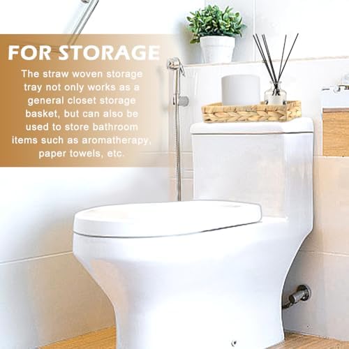 10 Inch Rattan Woven Bathroom Vanity Tray, Decorative Storage Tray