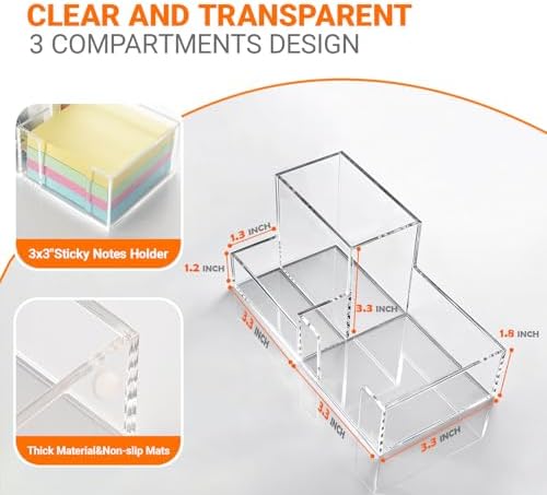 Pen Holder for Desk Clear Pencil Holder with Sticky Notes Holder