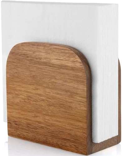 ALELION Acacia Wood Napkin Holder for Table, Wooden Upright Napkin