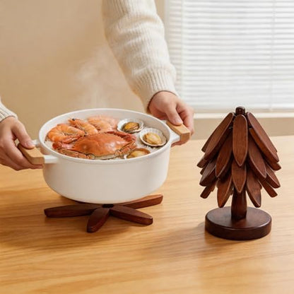 Wooden Tree Coasters Set, Black Walnut Tree Trivet for Hot Dishes