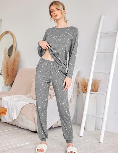 Ekouaer Womens Jogger Pajama Sets Long Sleeve Sleepwear Lounge Sets