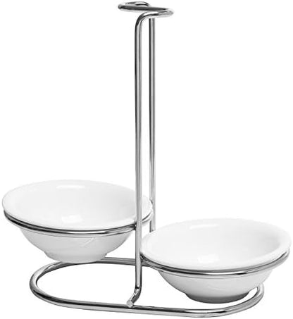 MyGift Ceramic Spoon Rest, Upright Ladle Holder with Steel Rack Set of