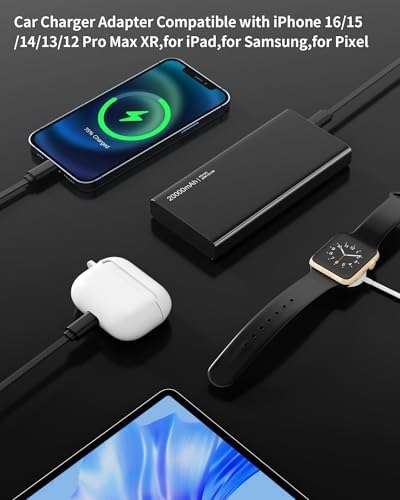 Retractable Car Charger,4 in 1 Fast Charging Car Charger with USB-C &