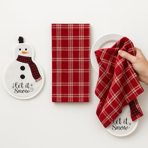 Christmas Holiday Kitchen Pot Holder Oven Mitt & Towels, 4 PCs, 100%