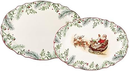 Bico Santa On The Way 16 plus 14 inch Scalloped Oval Platters Set, Set