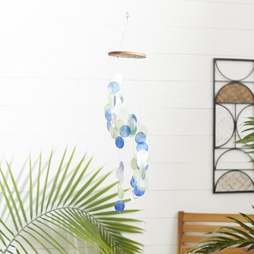 Deco 79 Capiz Shell Spiral Waterfall Windchime, 6" x 6" x 31", Tan