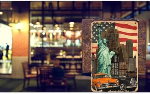 AOYEGO New York City Taxi Car Tin Sign,America Flag Auto Skyscraper