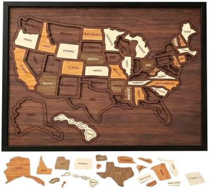 Wooden USA Travel Map Puzzle,Journey Tracker Maps Pin Board for