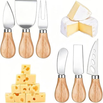 6 Pcs Cheese Knives Set with Wooden Handle, Mini Steel Stainless
