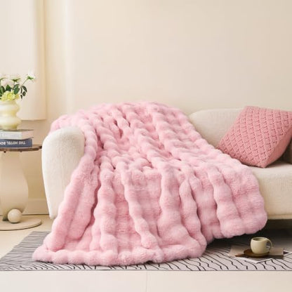 Comelady Soft Fluffy Faux Fur Throw Blanket 50"x60", Bubble Plush
