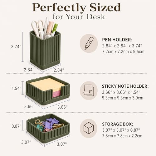 Green Desk Organizer Accessories Set, with Pen, Clip and Sticky Note