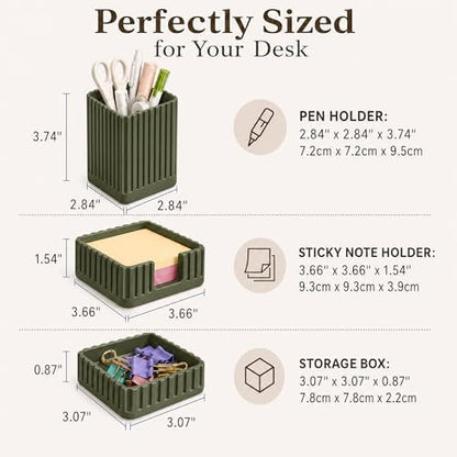 Green Desk Organizer Accessories Set, with Pen, Clip and Sticky Note