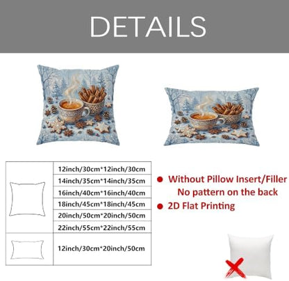 Winter Hot Cocoa Coffee Theme Christmas Throw Pillow Covers 12x12 Set