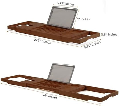 Bamboo Bathtub Caddy Tray - Expandable Waterproof Spa Bath Tray with