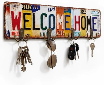 Hicarer Vintage Key Holder Wall Mount Welcome Home Metal Organizer