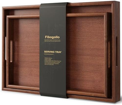 Fibogollo Bamboo Set of 2 Serving Tray with Handles,Decorative Trays