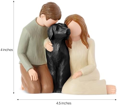 Hensonever Couple with Black Dog Figurines Ornaments, We are A Family