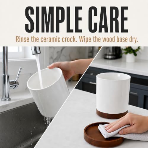 Ceramic Rotating Kitchen Utensil Holder for Countertop, 7.2'' White