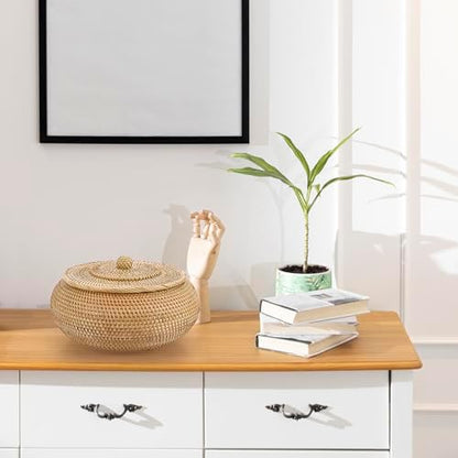 Hipiwe Round Rattan Boxes with Lid Natural Woven Picnic Storage Basket